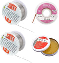 Soldering Tool Kit, 2 Pack of 0.6mm Solder Wire (1.76oz / 50g) + Rosin Flux Paste (0.35oz / 10g) + No-Clean Soldering