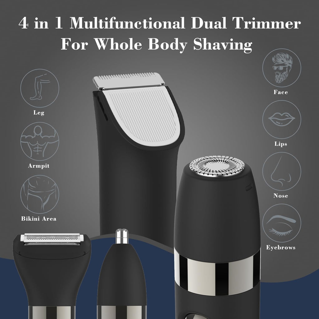 4 in 1 Multifunctional Dual - Head Body Hair Trimmer for Men, IPX7 Waterproof Groin & Body Hair Groomer, Rechargeable
