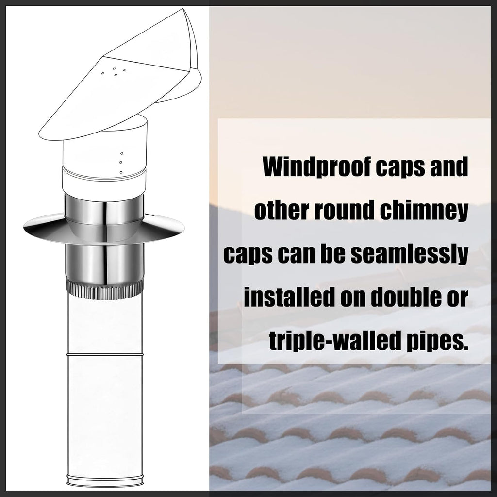 6 Inch Anti Downdraft Chimney Cap Wind Cap Adapter Chimney Draft Stopper Stainless Steel Vent Pipe Connector Secure