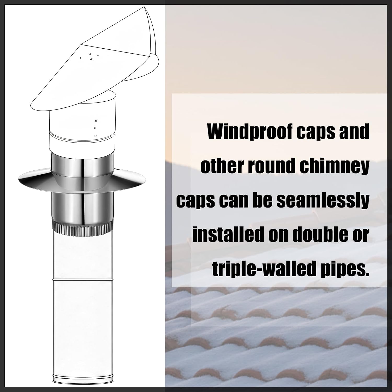 6 Inch Anti Downdraft Chimney Cap Wind Cap Adapter Chimney Draft Stopper Stainless Steel Vent Pipe Connector Secure