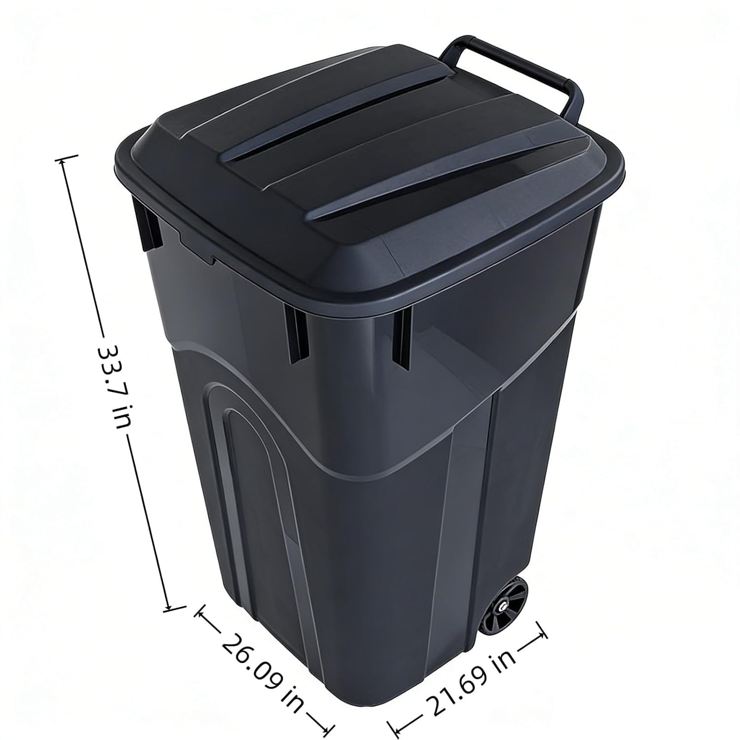 45 Gallon Outdoor Wheeled Trash Can with Lid | Heavy Duty Plastic, Wheeled Garbage Bin, Outdoor Use, Secure Lid