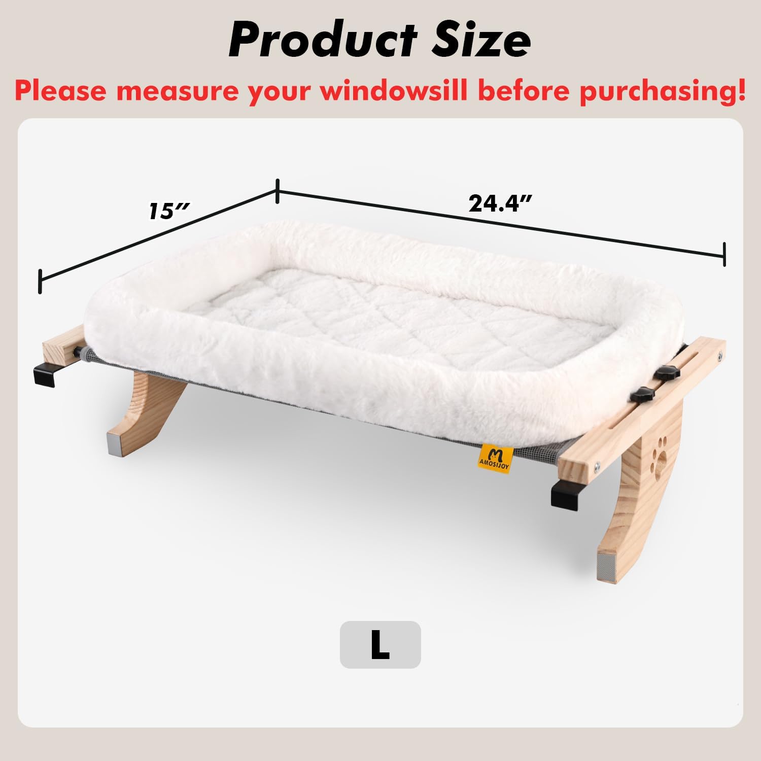 Cat Sill Window Perch Sturdy Hammock Window Seat with Cushion Bed Cover, Wood & Metal Frame for Large Cats, Easy to