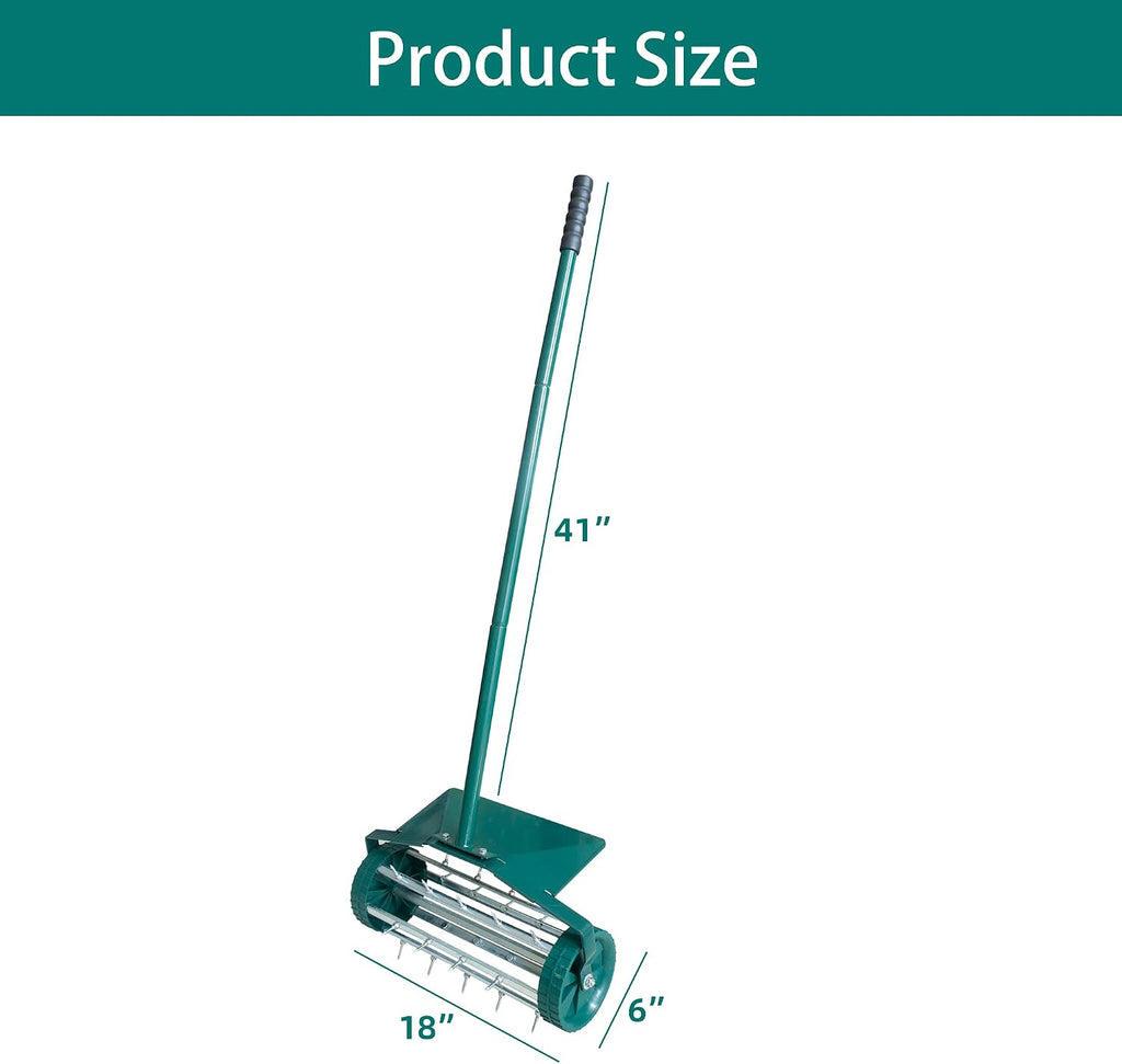 18-Inch Heavy-Duty Rotary Spike Lawn Aerator for Garden & Yard, w/Mud Guard