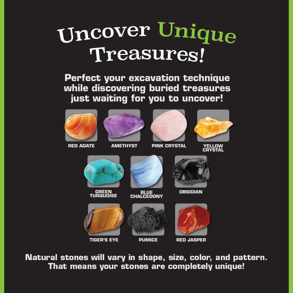 Gemstone Dig Kit for Kids with 10 Real Gemstones | Gem Digging Kit for Kids 8-12 STEM Science