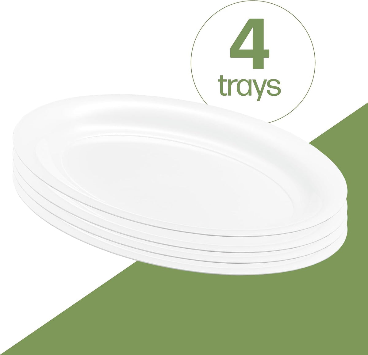 White Plastic Oval Serving Trays - Serving Platters Oval Pack of 4