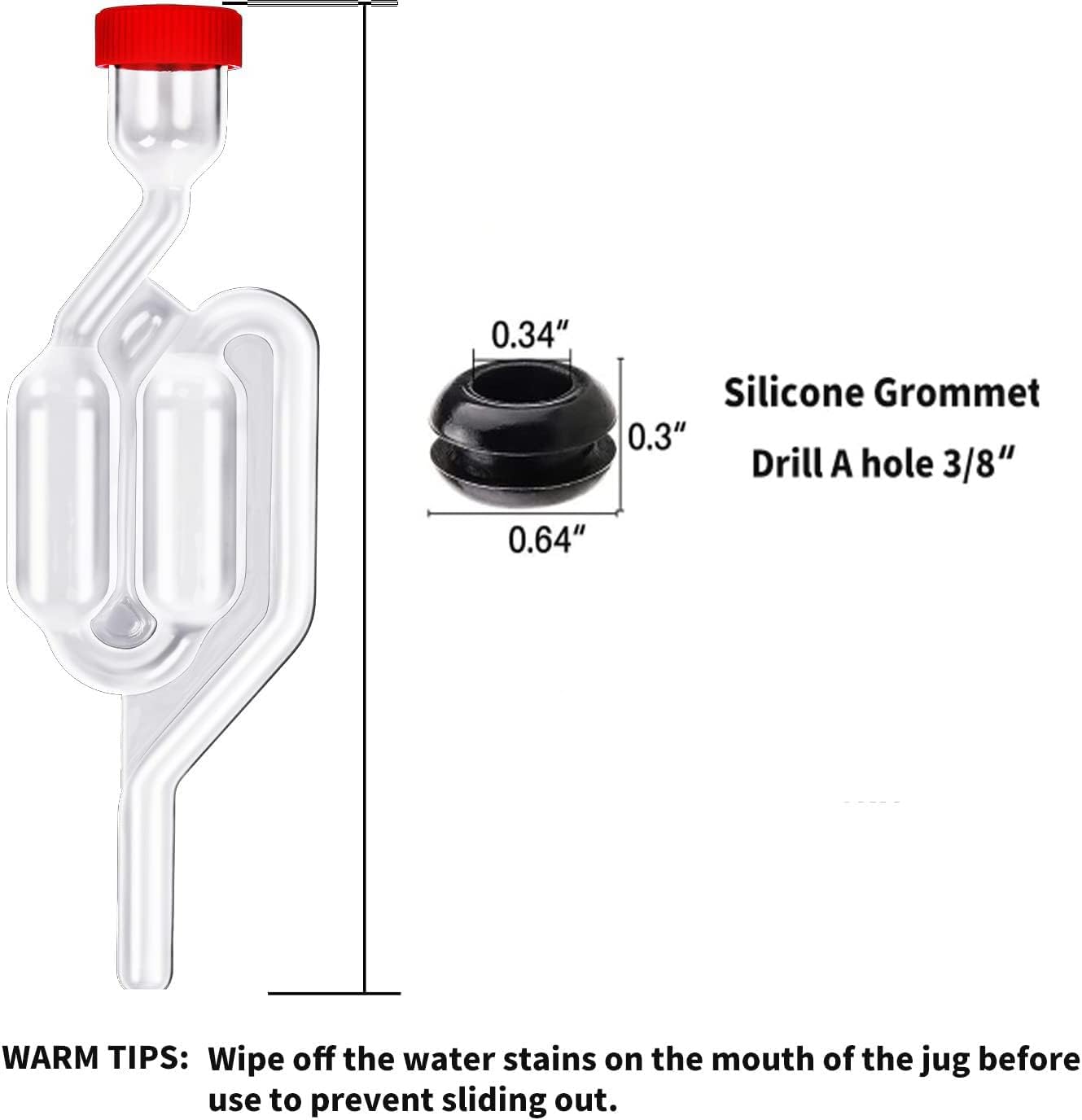 5Pack Fermentation Airlock,Twin Bubble Fermenting Improved High Transparency S Shape with 10pcs Grommets Drilled