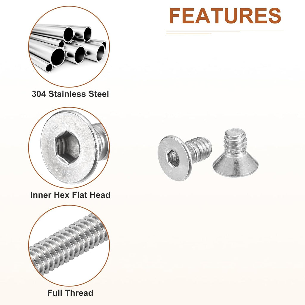 DTGN #8-32x1/4 Flat Head Socket Cap Screws 50Pack 304 SS Full Thread