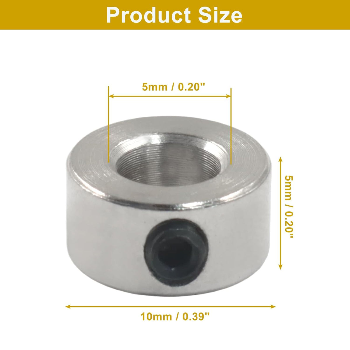 Bonsicoky Shaft Collars, 10 Pack, 5mm Bore, Aluminum, Silver