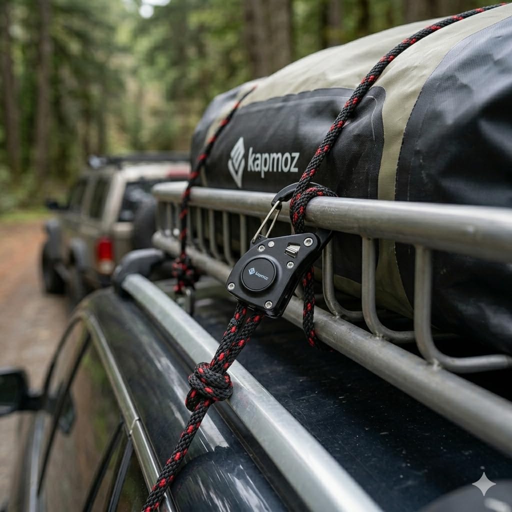 Heavy Duty Ratchet Tie Down Straps with Carabiner Hooks – Durable Adjustable Cargo Straps for Truck, Trailer