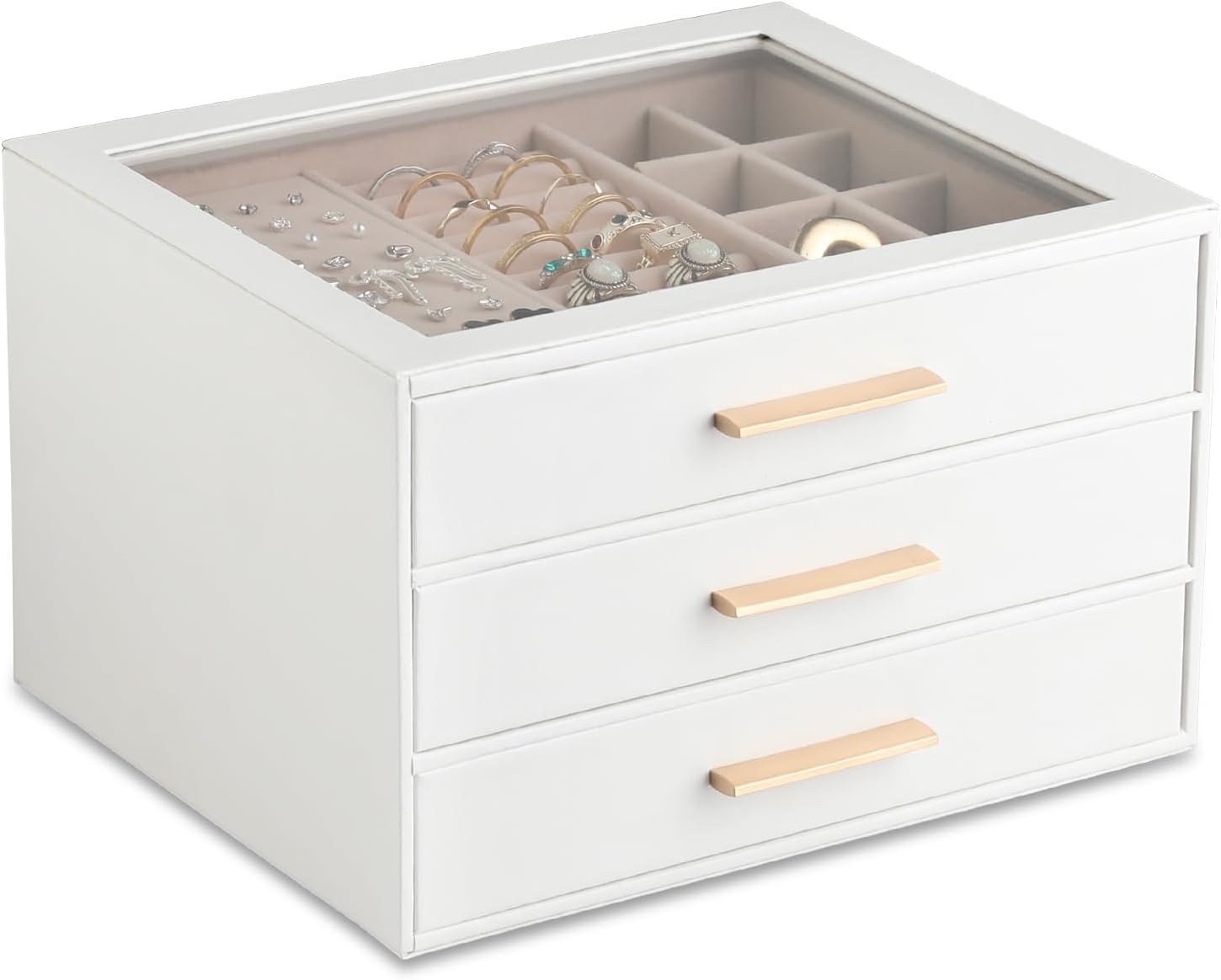 Clear Lid Jewelry Box,3-Layer Jewelry Organizer with Drawer,PU Leather Jewelry Organizers and Storage,Jewelry Boxes