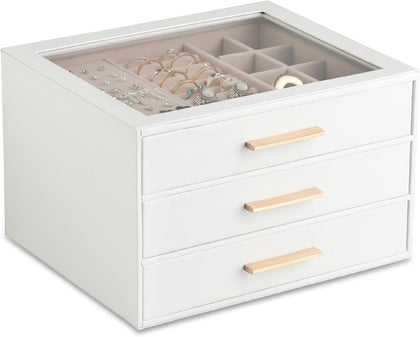 Clear Lid Jewelry Box,3-Layer Jewelry Organizer with Drawer,PU Leather Jewelry Organizers and Storage,Jewelry Boxes