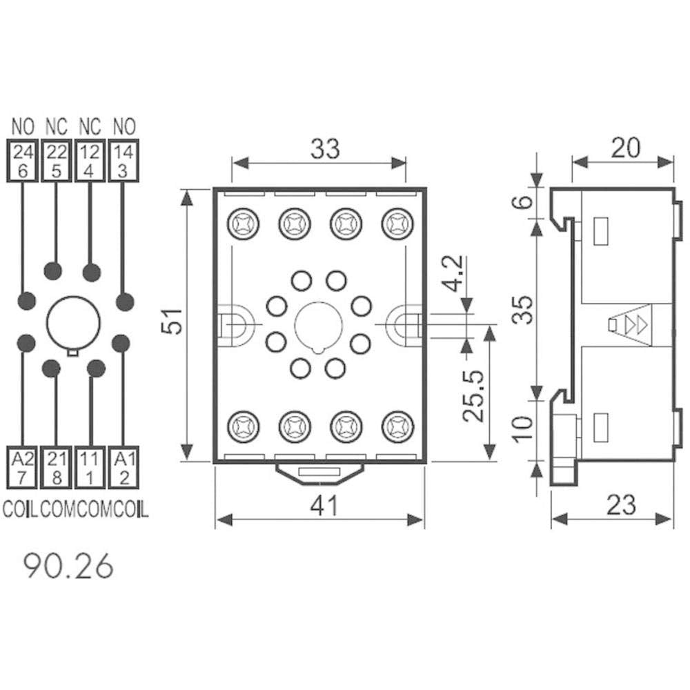 FINDER 90.26 Blue, DIN-Rail/Panel Mount, Plate CLAMP, Relay Socket, Screw Terminal, Socket for 60.12 Relay