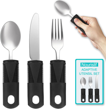 Adaptive Utensils, Adaptive Utensils 3pcs for Hand Tremors,Elderly, Arthritis,Parkinsons-Built Up Utensils for