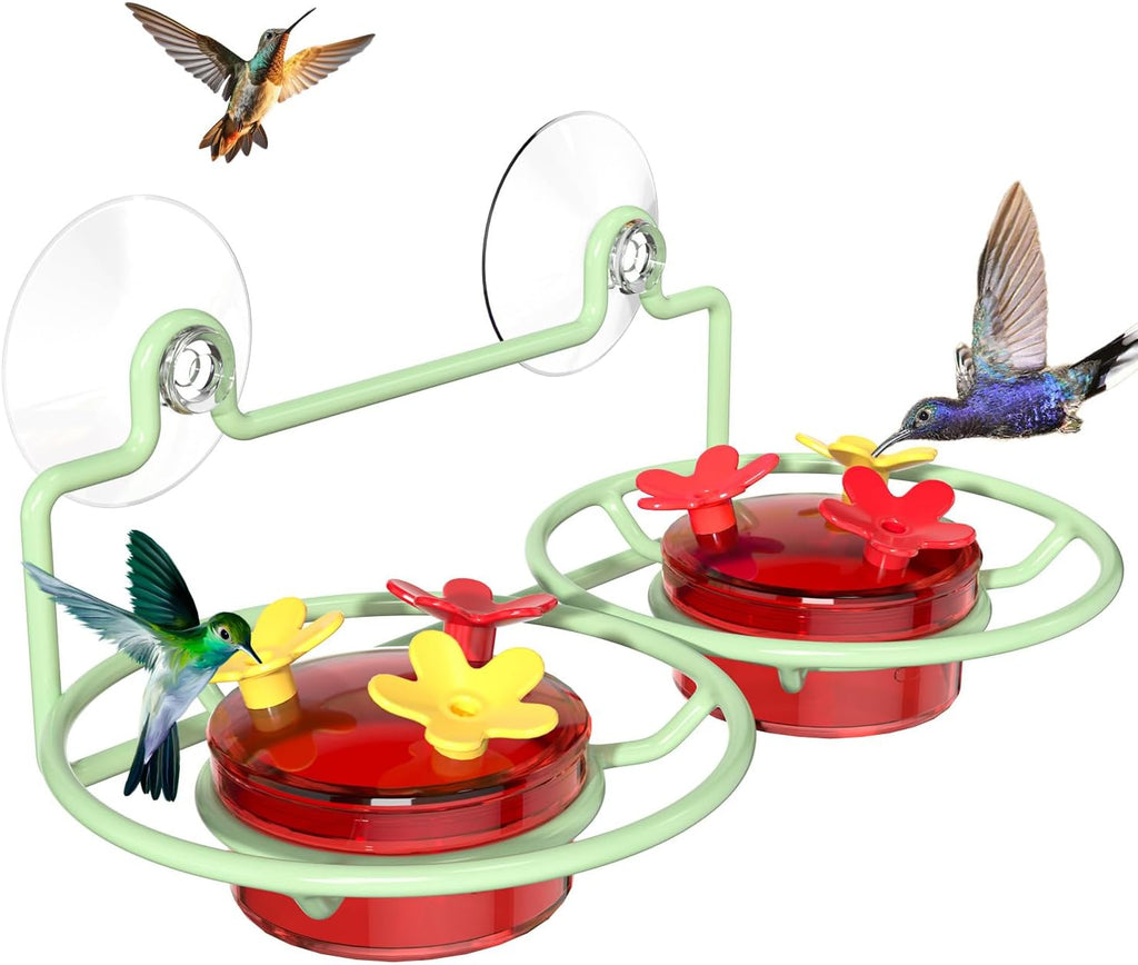 Window Hummingbird Feeder, Small Hummingbird Feeder for Outdoors with Strong Suction Cup - Metal Base & 6 Feeding