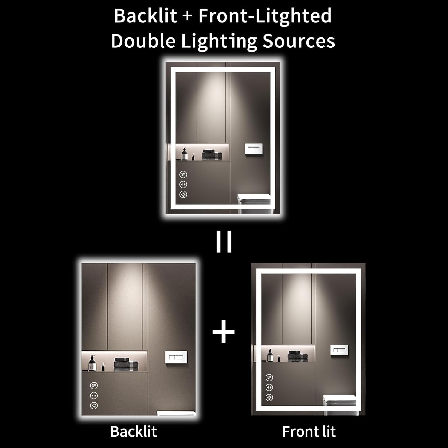 24"X32" LED Bathroom Mirror with Lights | Anti-Fog, Dimmable, 3 Color Temperature, Backlit + Front Lit, Memory