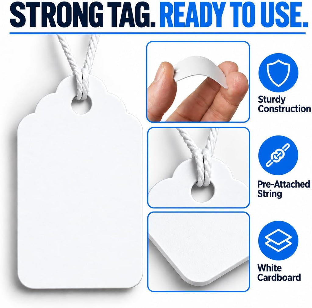 Price Tags with String Attached, 1000 White Tags, 1.75 x 1.09 in