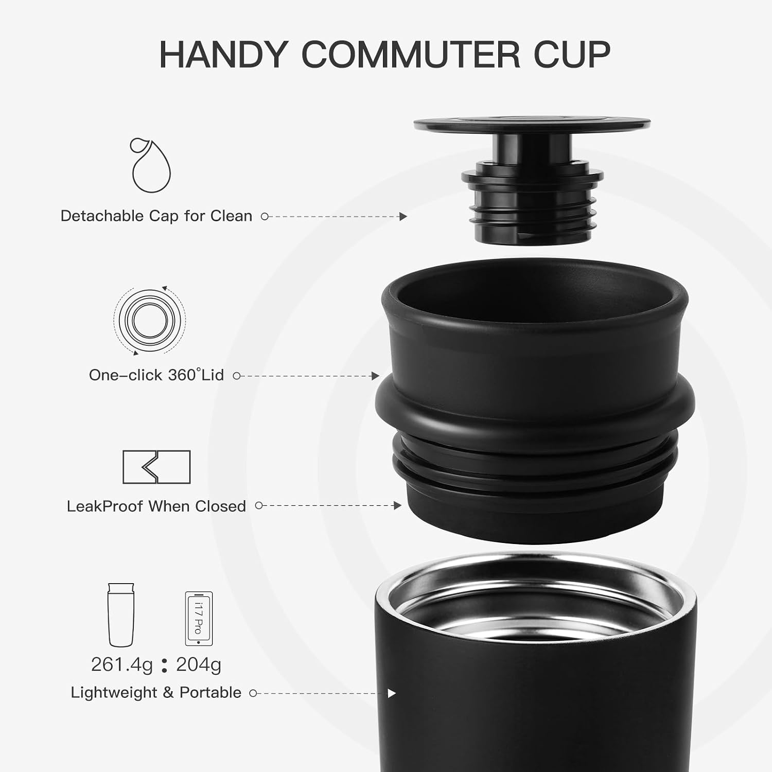 Travel Coffee Mug with 360°Lid, 12 oz Coffee Tumbler Insulated Travel Mugs for Hot and Cold, Vacuum Insulated