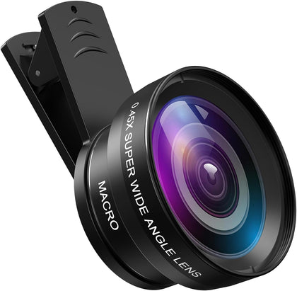 Phone Camera Lens, 0.45X Super Wide Angle & 15X Macro Lens Kit | Clip-On, Professional Lens Kit, for iPhone, Samsung