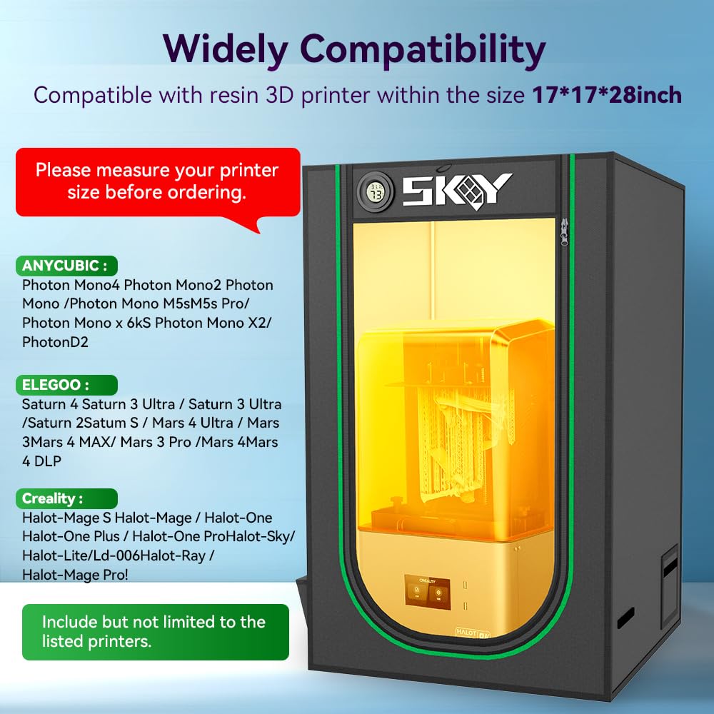 Skouphy Resin 3D Printer Enclosure with Ventilation Kit, LED Light,Thermo-Hygrometer Dustproof Cover Eliminate Odors