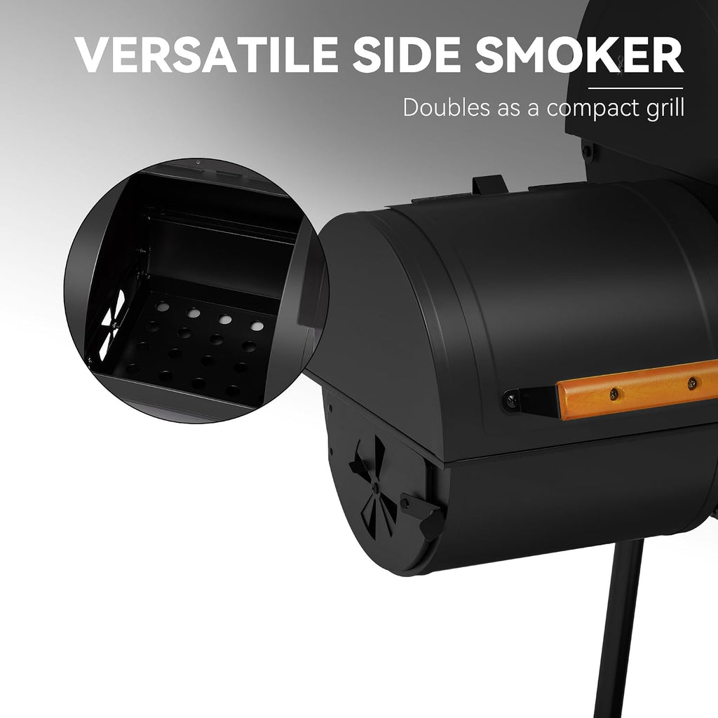 30-Inch Charcoal Grill with Offset Smoker, Wood-Painted Table