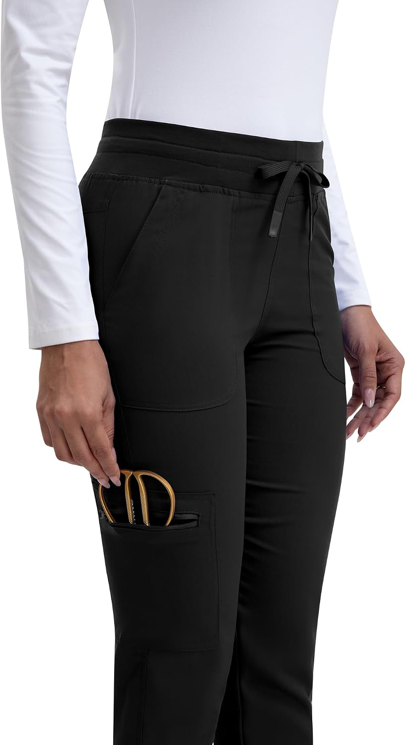 Scrub Pants for Women- Slim Fit Jogger Pants with 5 Pockets, 4-Way Stretch Soft Fabric Cargo Work Pant Black