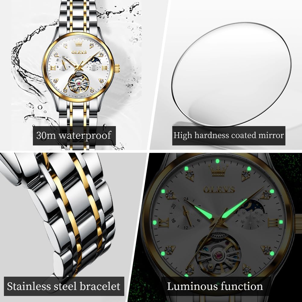 Couple Pair Watches Set Automatic Mechanical Self Winding Dress Matching Watch for His and Hers Valentines Day Gifts