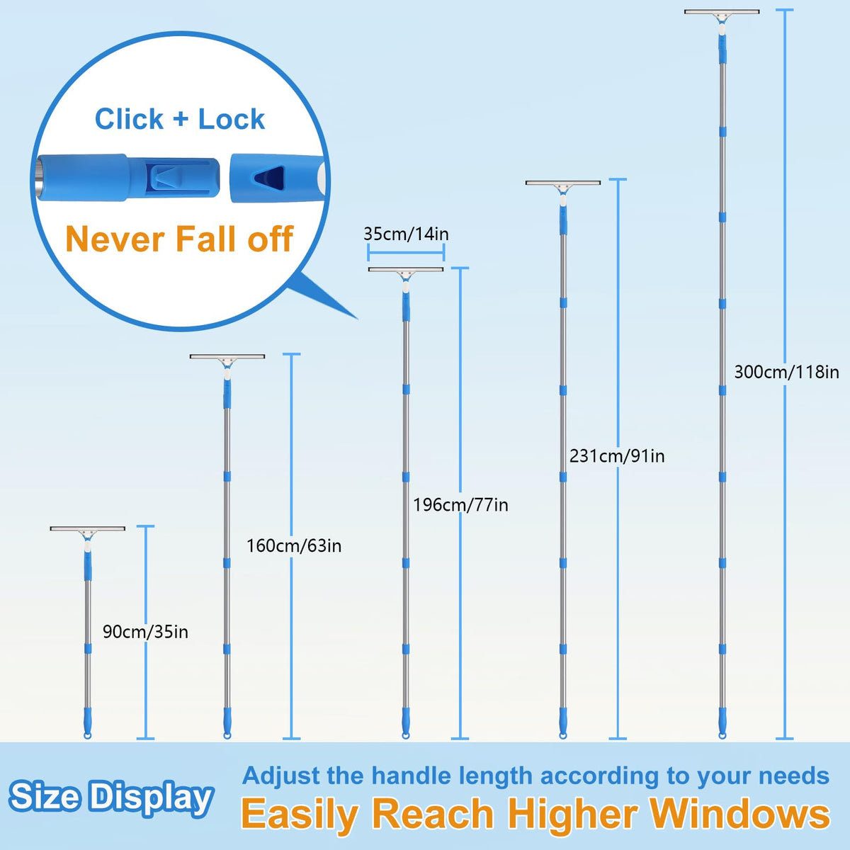 10 Feet Long Squeegee Window Cleaner Tool for Outdoor High Windows