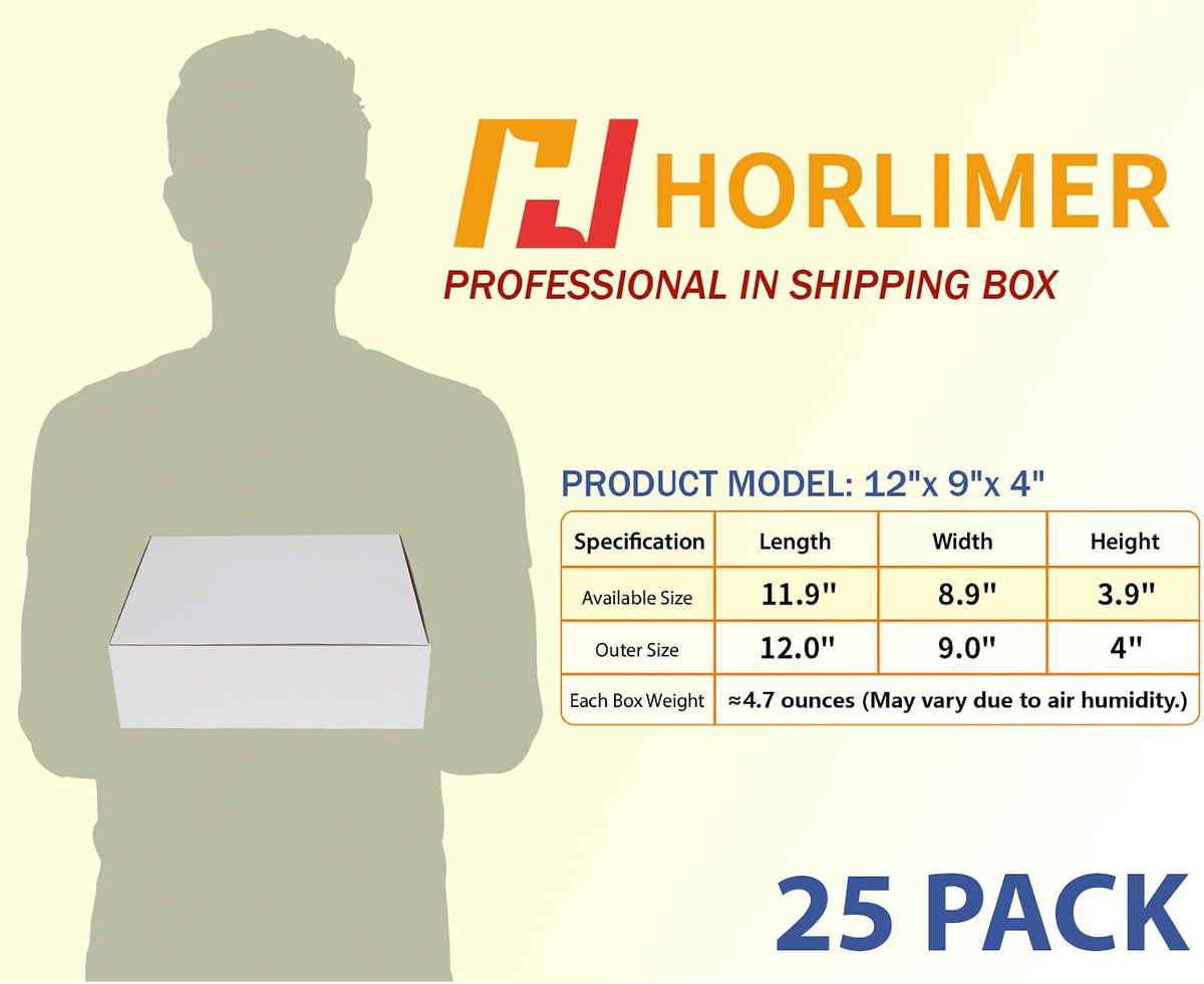 12x9x4 Shipping Boxes Set of 25, White Corrugated Cardboard Mailer Box for Packing Small Business