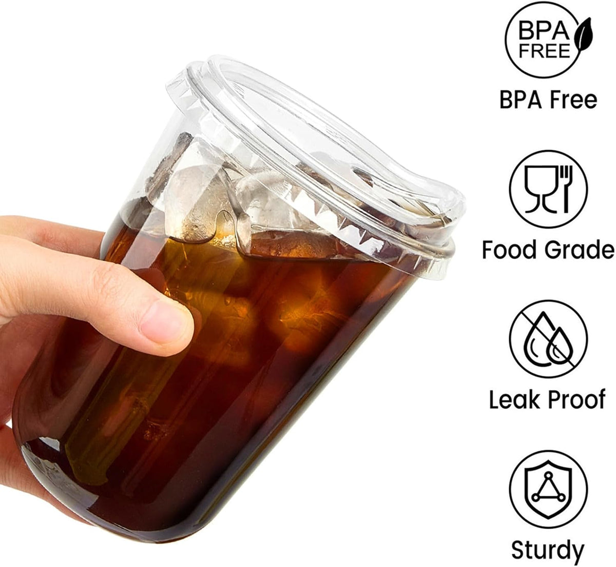 16 oz Clear Plastic Coffee Cups with Sip Lids, 50 Sets