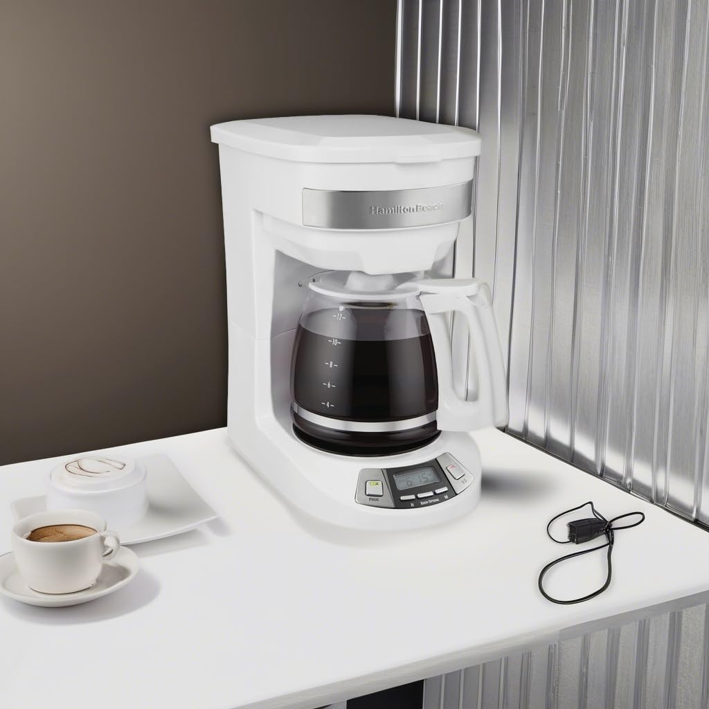 12 Cup Programmable Drip Coffee Maker | Regular & Bold Brew Options | Auto Pause and Pour | Glass Carafe | White |
