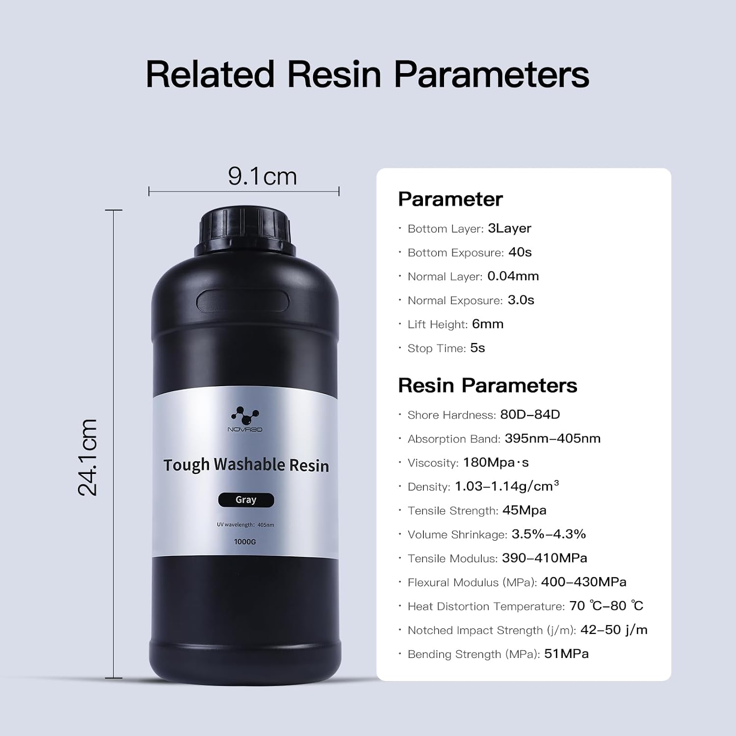 Water Washable ABS-Like Tough Resin, High Toughness 3D Printing Photopolymer Resin, 405nm UV Fast Cure for