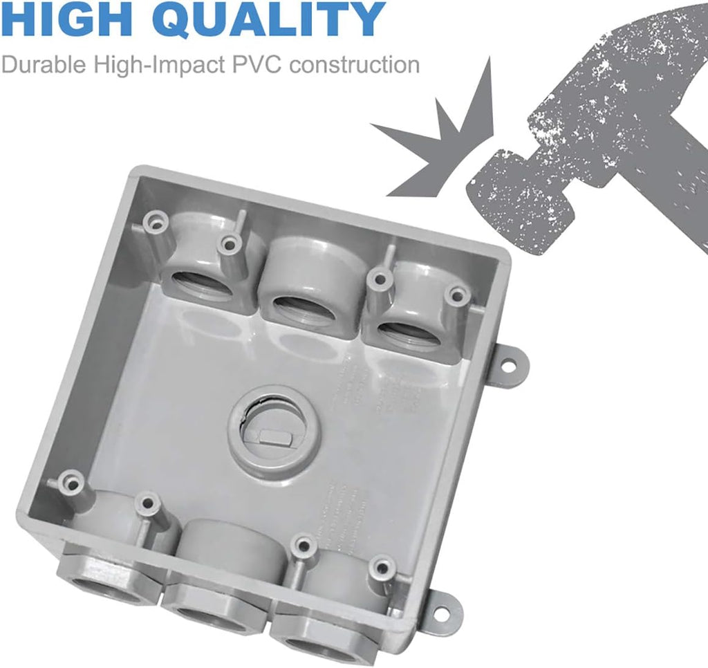 Two Gang Electrical Box, Suitable 1/2-Inch or 3/4-Inch Electrical Conduit Weatherproof Outdoor Switch Outlet Box, UL