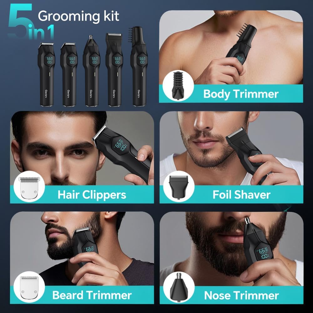 5-in-1 Electric Beard Trimmer Magnetic Replacement Heads, Professional Cordless Hair Clippers for Men Rechargeable