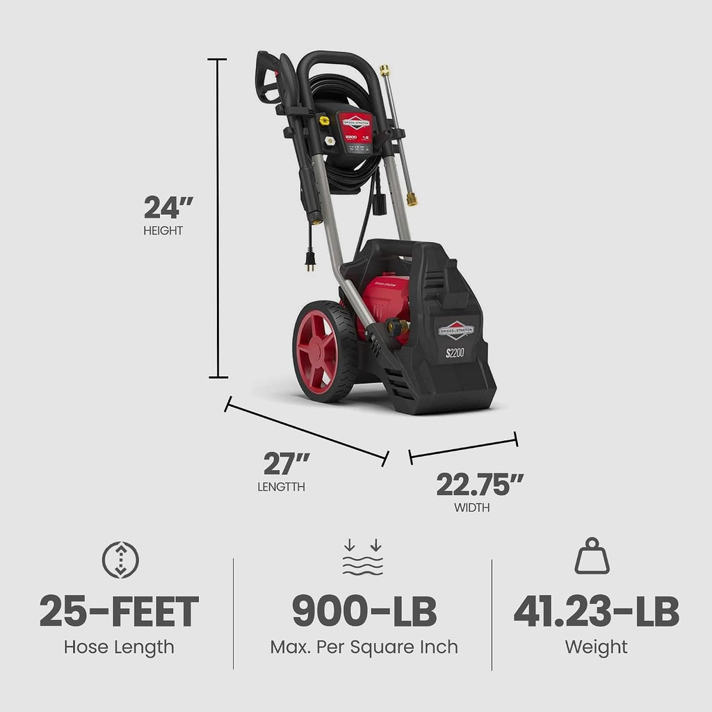 2200 Max PSI/1.2 Max GPM Electric Pressure Washer with 25 ft. Hose, 4 Spray Nozzles, Instant Start/Stop System and 9