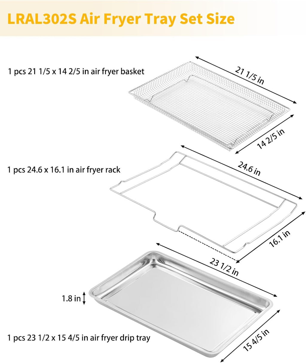 Upgraded LRAL302S Air Fryer Tray Replacement for LG Oven Parts 304 Stainless Steel LG Air Fryer Basket LRAL303S 24.6’’ x 16.1’’ LG Oven Air Fryer Rack Stove Range Oven Parts Oven Shelf 1 Set