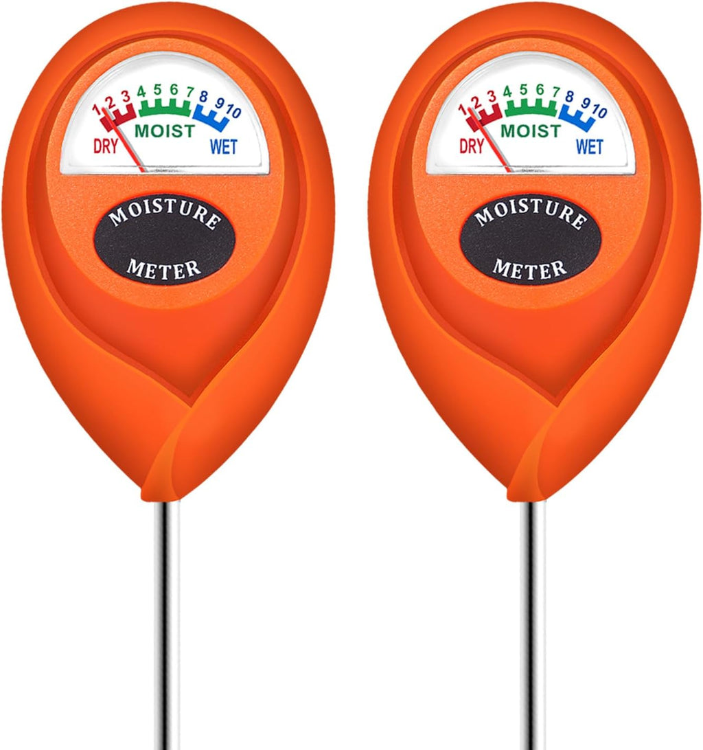 Orange 2 Pack Soil Moisture Meter, Garden Lawn Indoor Outdoor Use | Battery-Free, Clear & Easy-to-Read Display