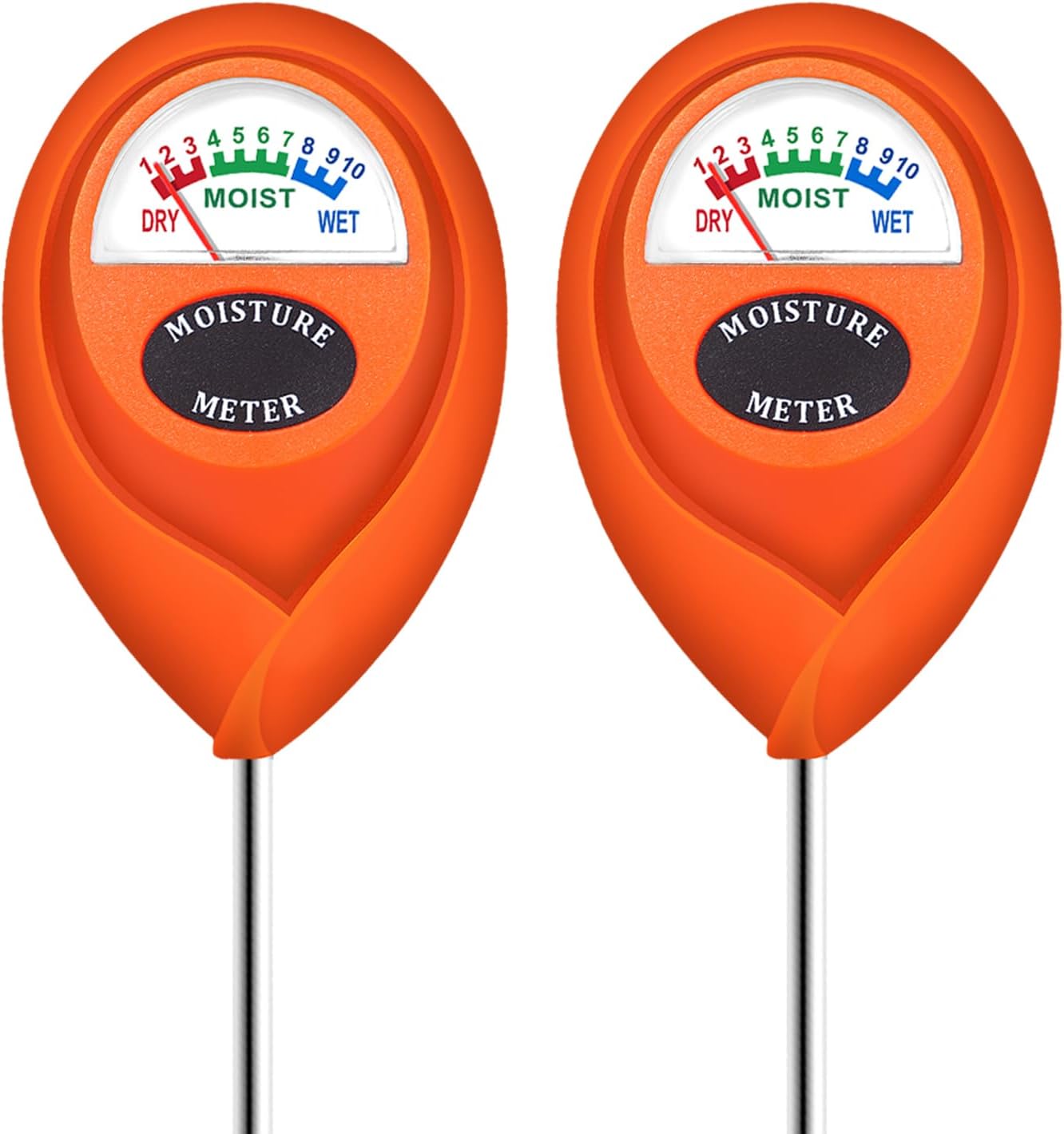 Orange 2 Pack Soil Moisture Meter, Garden Lawn Indoor Outdoor Use | Battery-Free, Clear & Easy-to-Read Display