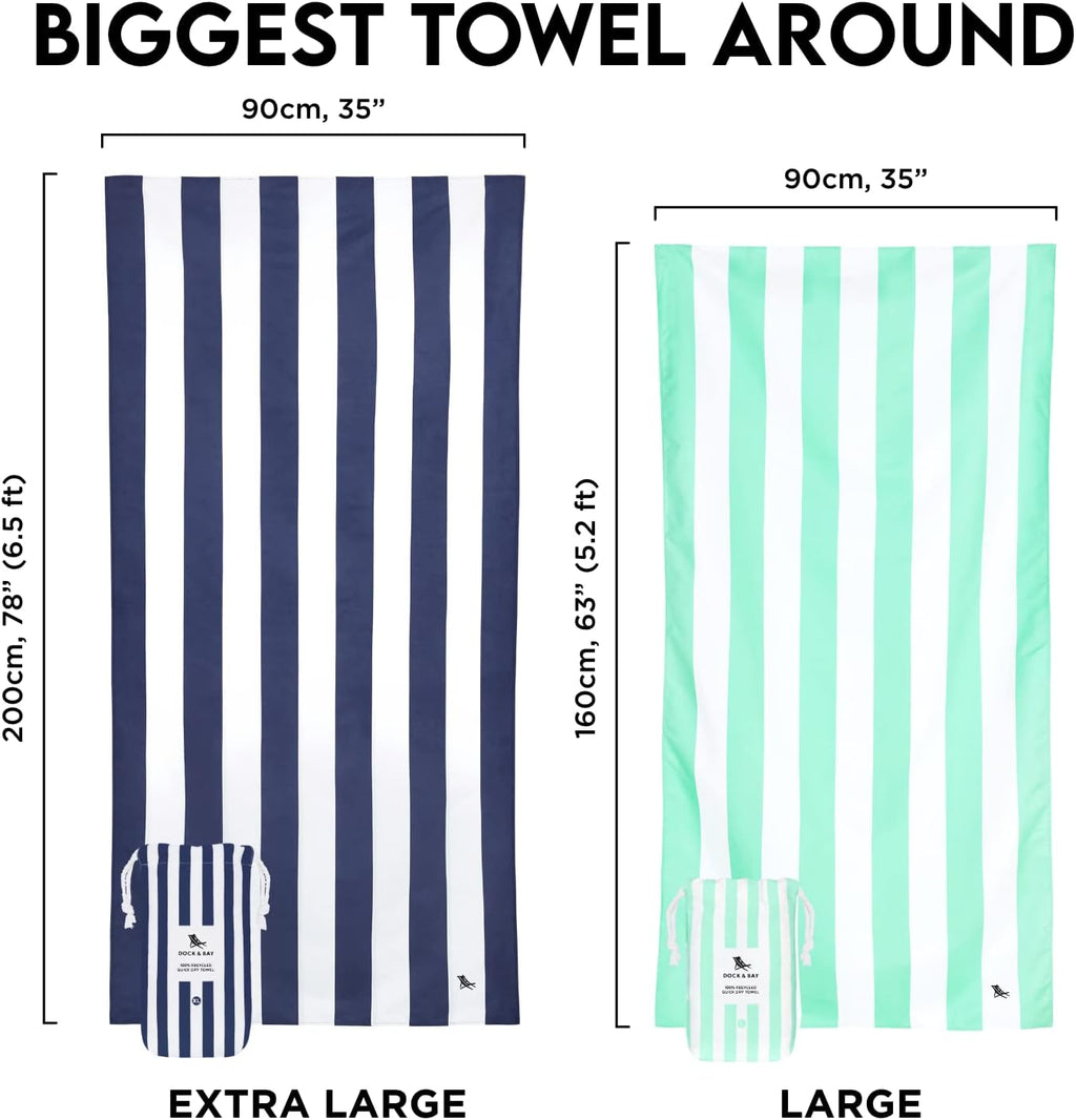 Beach Towel - Quick Dry, Sand Free - Compact, Lightweight - 100% Recycled - Includes Bag - Cabana - Whitsunday Blue