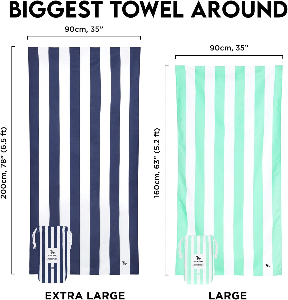 Beach Towel - Quick Dry, Sand Free - Compact, Lightweight - 100% Recycled - Includes Bag - Cabana - Whitsunday Blue