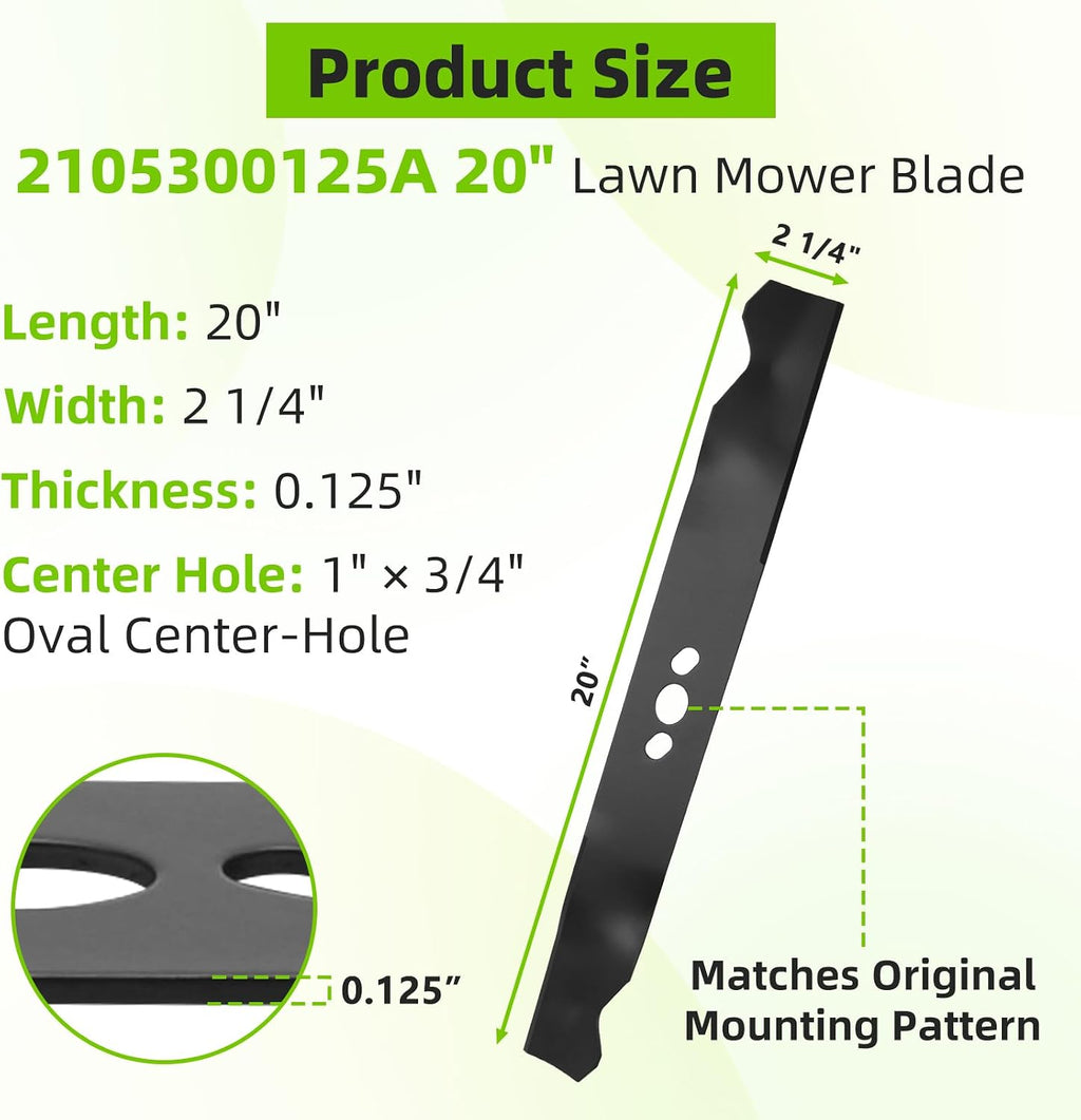 2105300125A Lawn Mower Blade, 20 Inch Oval Center Hole Mower Blade