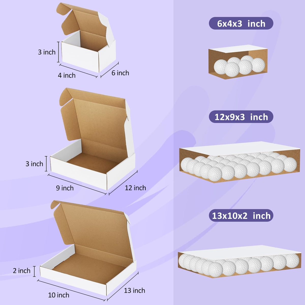 18 Pack Small Shipping Boxes Assorted Sizes, 6x4x3, 12x9x3, 13x10x2-6 PCS Each Small Boxes, White Corrugated Box