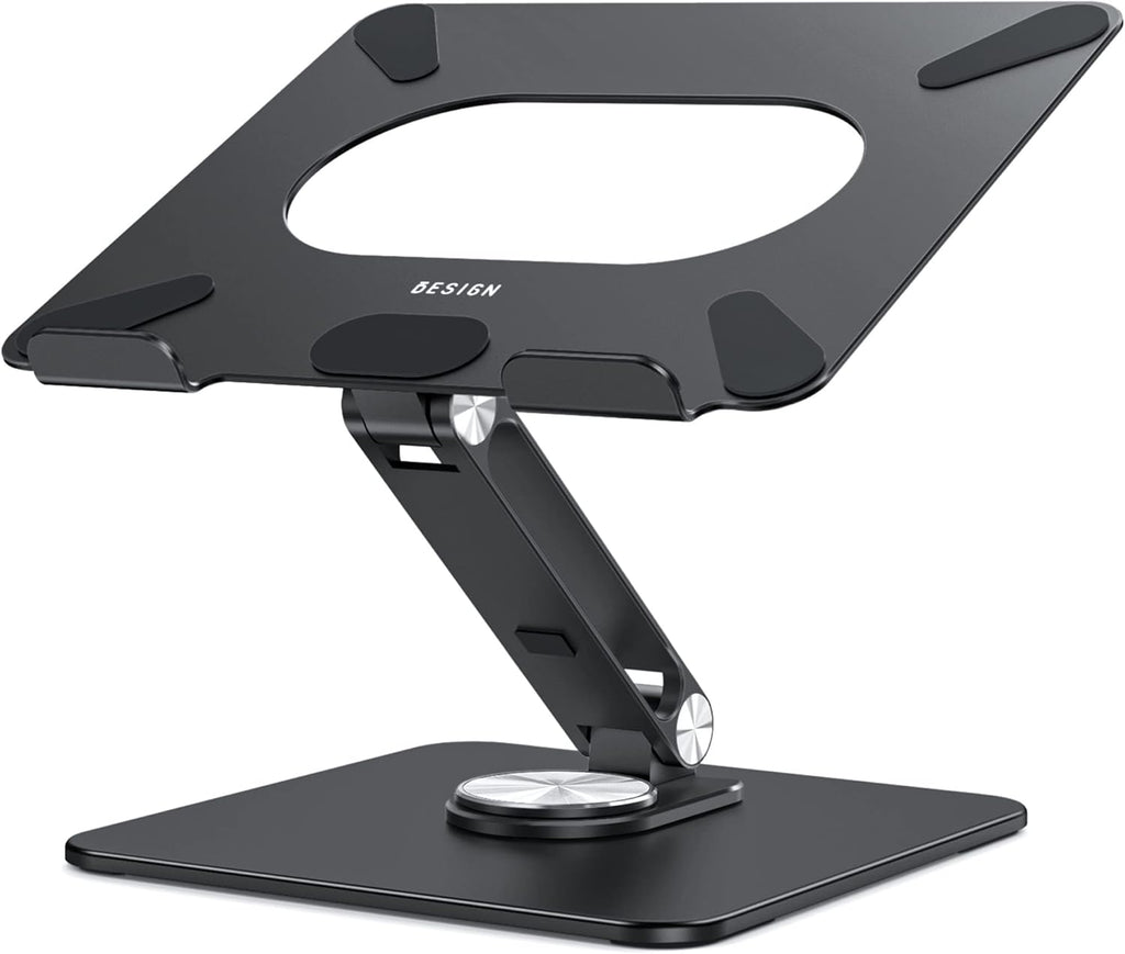 LSX7 Laptop Stand with 360 Rotating Base, Ergonomic Adjustable Notebook Riser, Foldable Computer Holder Compatible