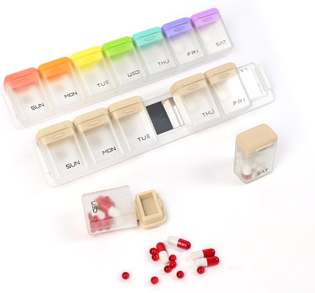 Pill Organizer 7 Day, Weekly Pill Box, Magnetic Pill Organizer for Fridge, 7 Compartments Portable Daily Pill Case