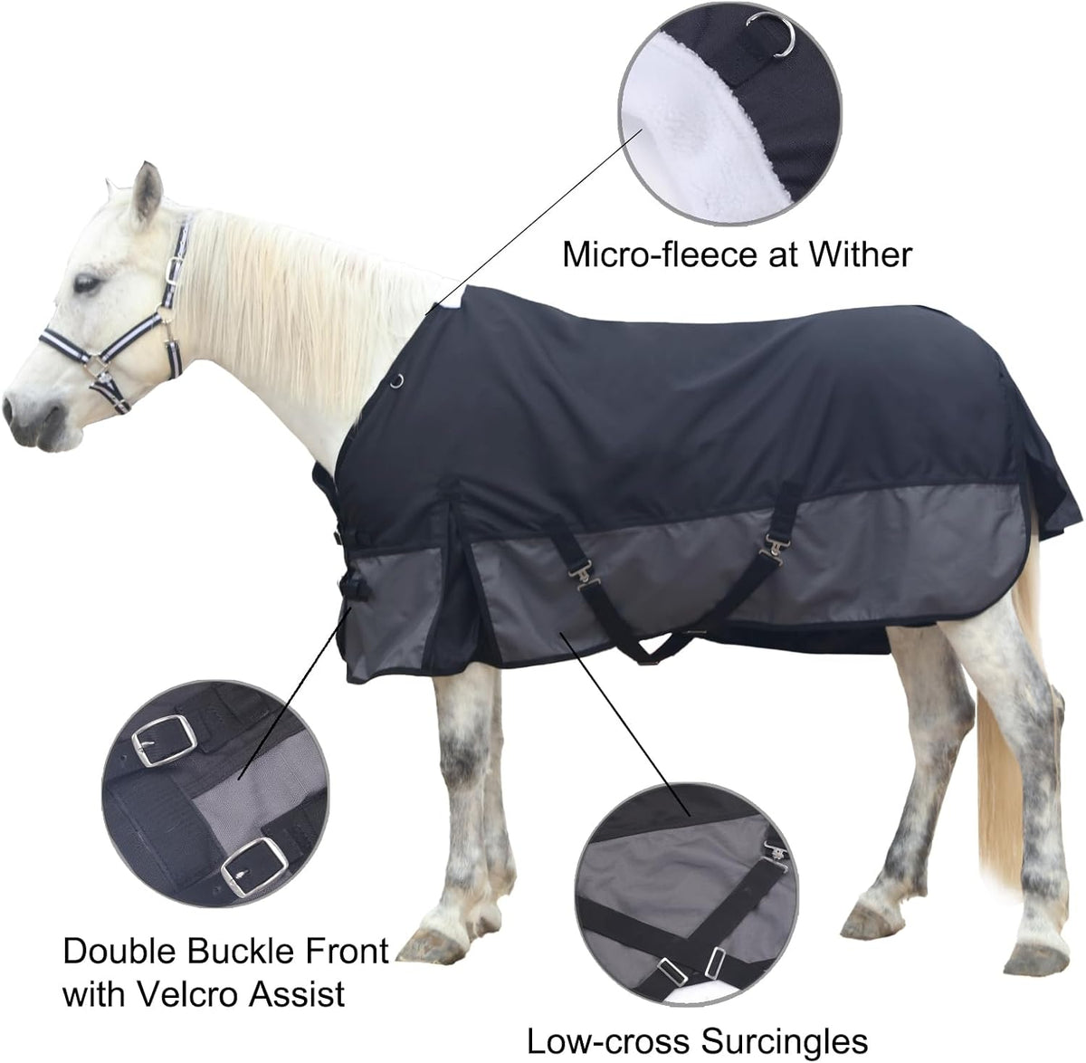 1200D Horse Blanket, 0g No-Fill Waterproof Turnout Rain Sheet