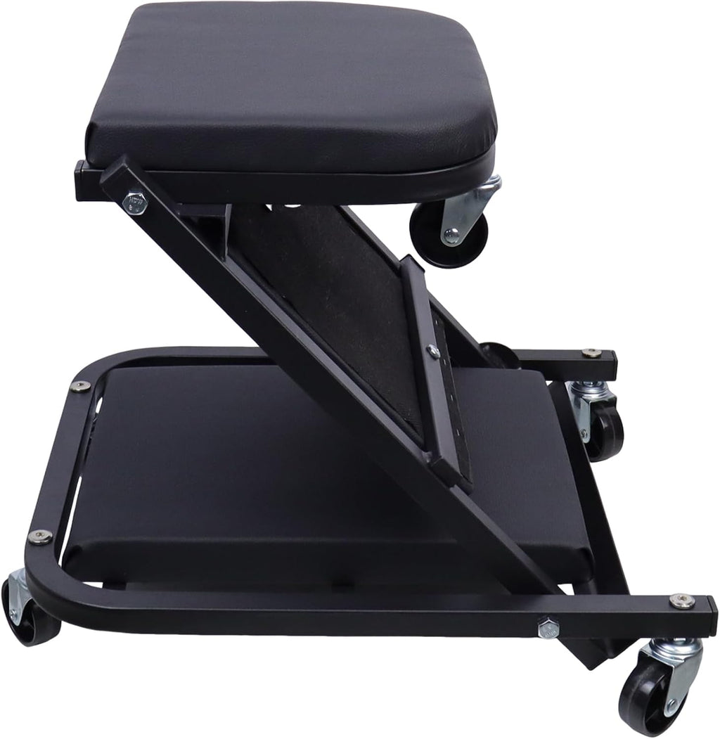 2-in-1 Mechanic Creeper and Stool, 300 lbs Capacity, Heavy-Duty Steel Frame, 360° Swivel Casters, Padded Cushions