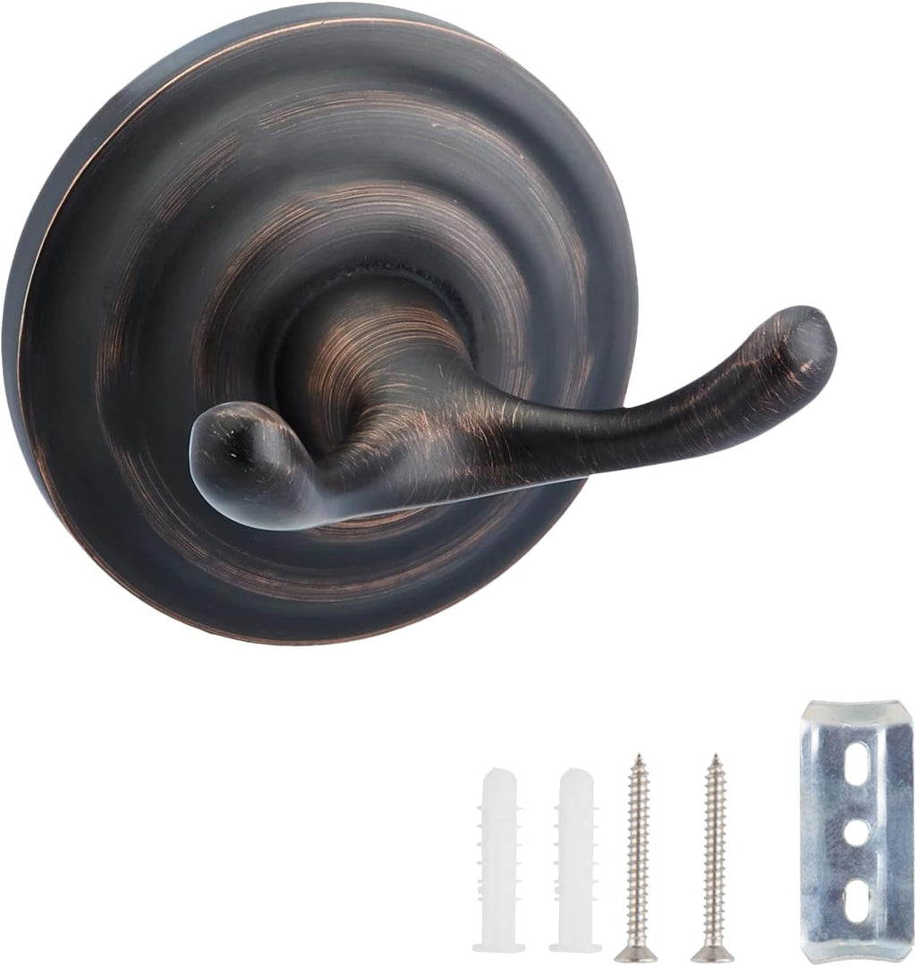 Zinc Traditional Round Bathroom Towel and Robe Hook, Oil Rubbed Bronze, Easy Installation | Traditional