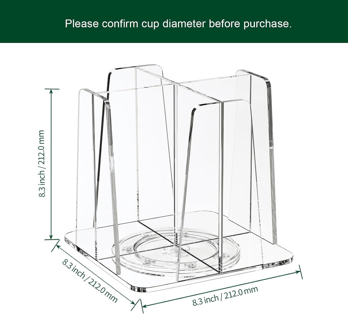 Coffee Cup Organizer for Countertop - Rotating Plastic Cup Holder 4 Compartments Clear Acrylic Cup and Lid Holder for