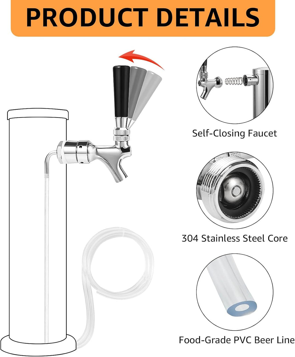 Beer Line Faucet Shank Kit, Kegerator Parts for Beer Tower