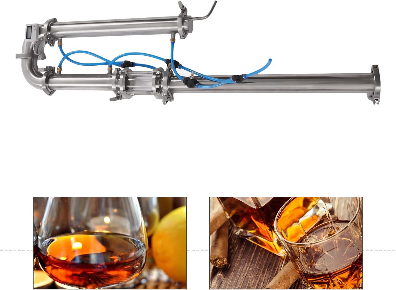 51MM Stainless Steel Retort Distillation Column with Sight Hole Glass Copper Mesh DIY Copper Still for Moonshine