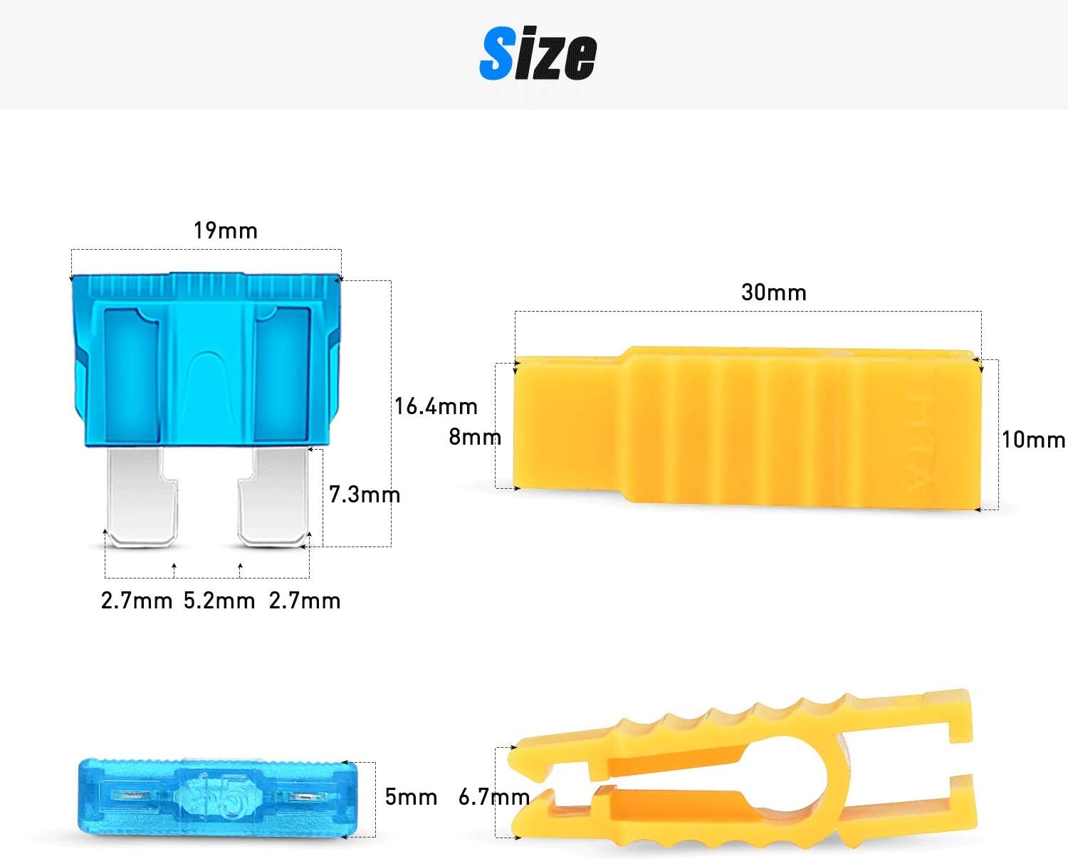 50029R 120 Pcs Standard Blade Fuse 5A/7.5A/10A/15A/20A/25A/30A AMP Assorted Set with 10 Pack 14AWG ATC/ATO Inline